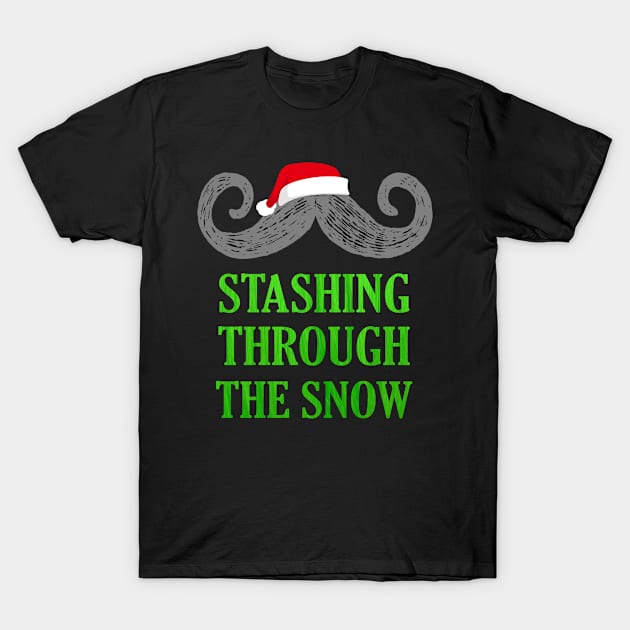 Funny Mustache Stashing Through Snow Christmas  Gift T-Shirt by interDesign